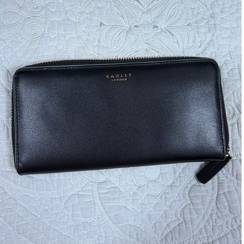 Radley London Women's Blue Zip Card Wallet Leather Compact Purse Organizer RFID
